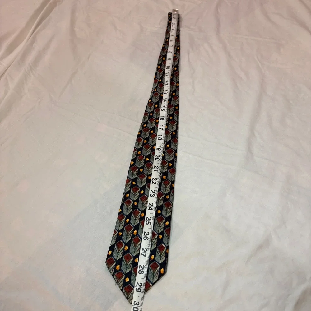 Ermenegildo Zegna Silk Tie Navy‎ Burgundy Gold Geometric Diamond Made in Italy